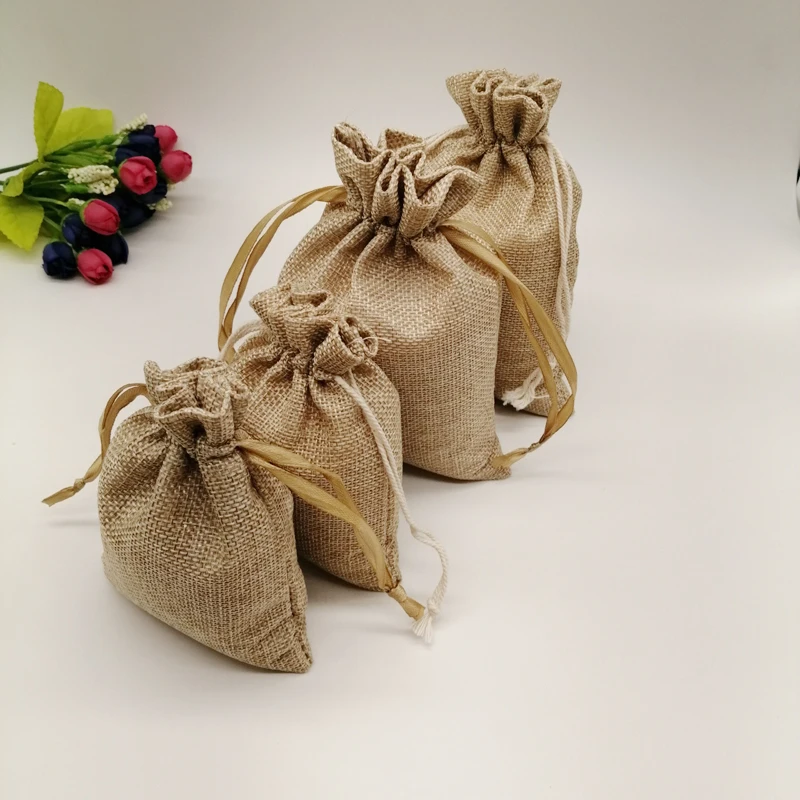 10pcs Fabric Jute Bags Gift Packaging Bag Gift Bag Drawstring Cotton Bag for Christmas Party Wedding Jewelry Pouch Diy Handmade