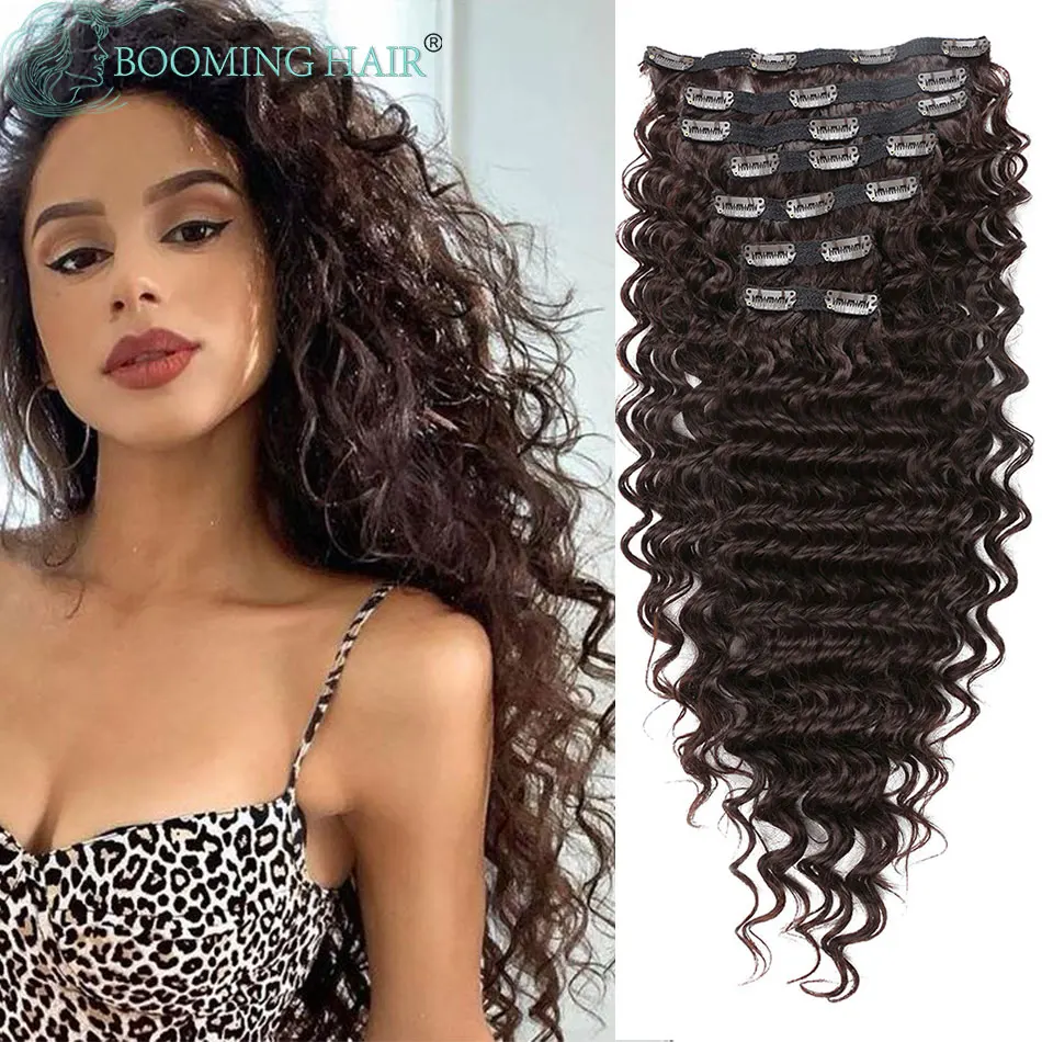 Deep Wave Clip In Hair Extension Straight Synthetic 24 Inches Long False Hair Extensions Curly Weave 613 7PCS Full Head BOOMING