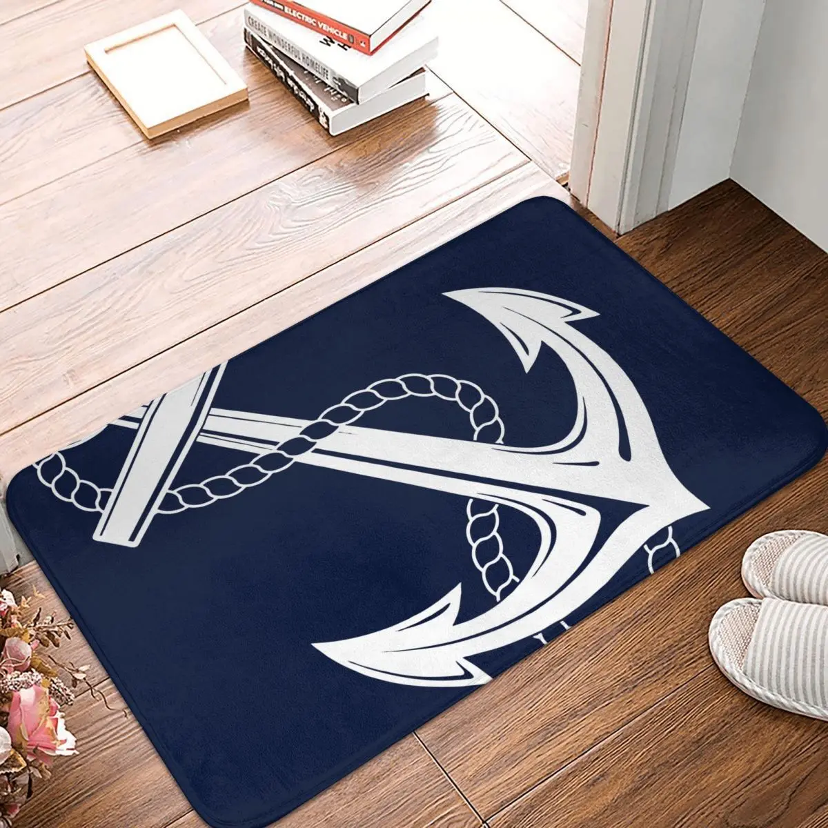 Anchor Nautical White Navy Doormat Rectangle Soft Bathroom Entrance Floor Carpet Home Rug Floor Mat Decor Area Rugs