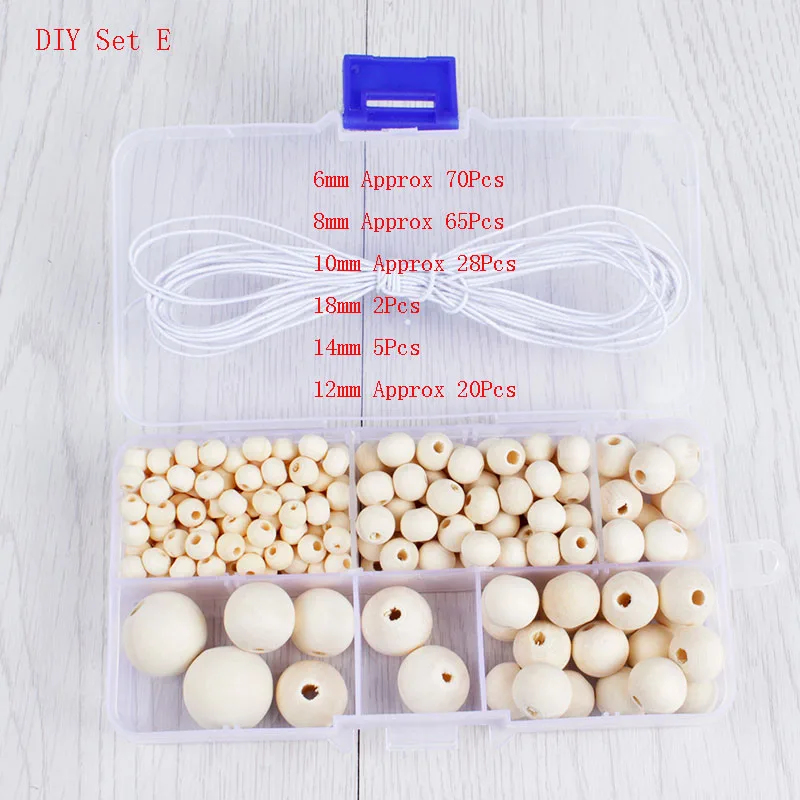 190Pcs/Set Natural Wooden Beads Round Loose Wood Ball Bead for DIY Handmade Jewelry Making Bracelet Necklace Accesories