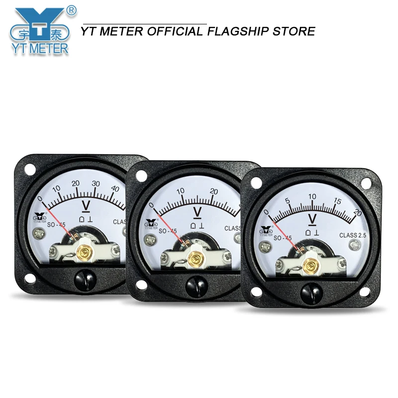 So45 DC voltmeter 5V 10V 15V 20V 30V 50V 75V 100V 150V 250V 300V 450V 500V 600V circular black pointer meter installation for di