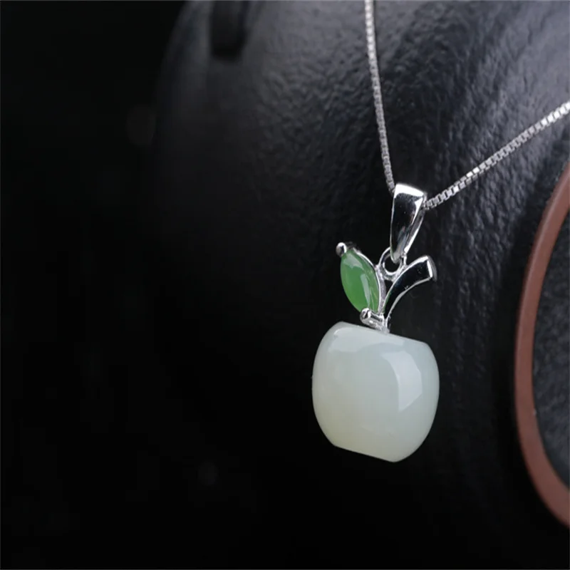 Hot selling / hand-carve Hetian jade apple Protect Pingan inlay Necklace Pendant fashion jewelry Men Women Luck Gifts