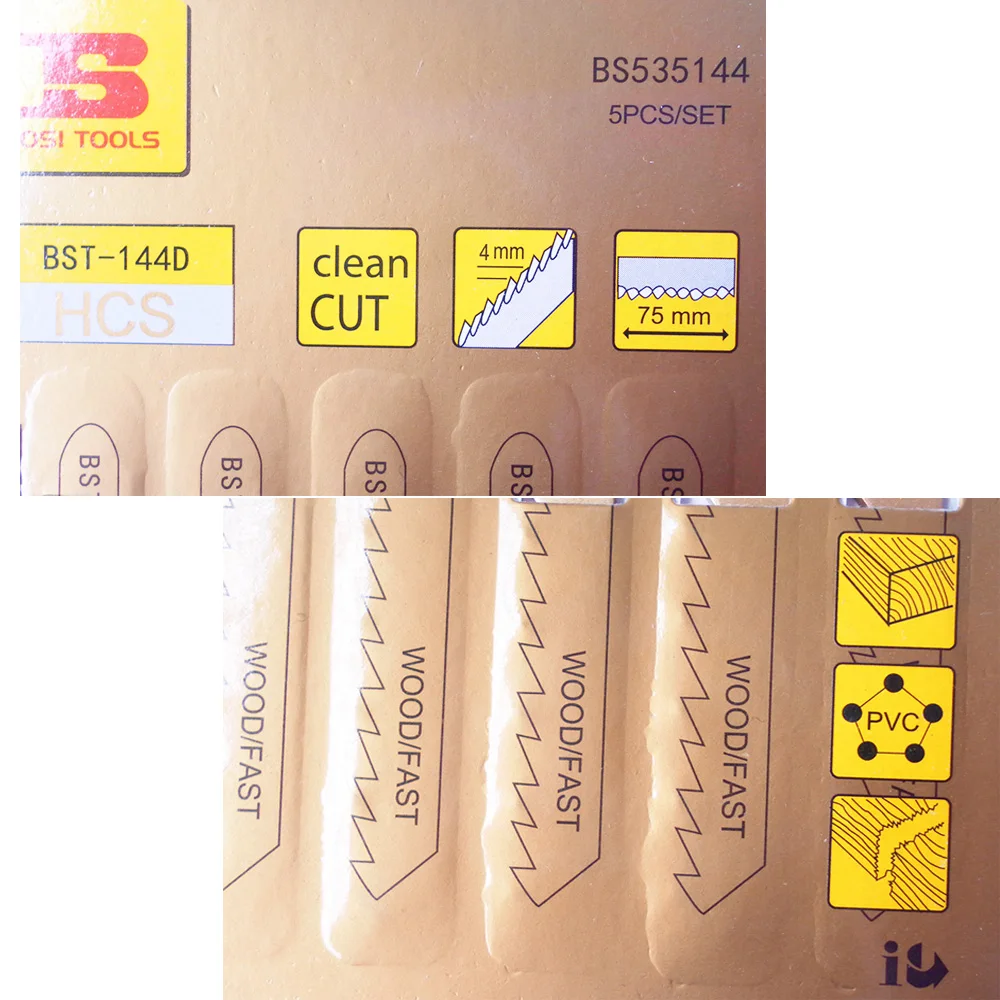 BOSI 5PC HCS Steel 7TPI Clean Cut Wood Fast T-Shank Jiasaw Blades BS535144