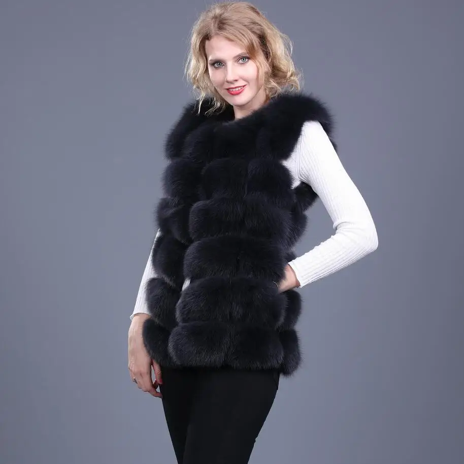 Gilet in pelliccia di volpe naturale da donna, gilet di vera volpe, corto, di alta qualità