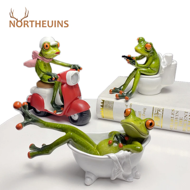 NORTHEUINS 1 Pcs Resin Leggy Frog Figurines Nordic Creative Animal Statues for Interior Sculpture Home Desktop Living Room Decor