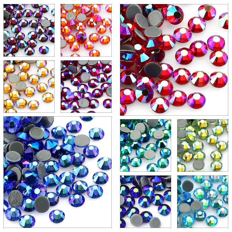 SS6-SS30 cristal Multi-color AB Hot Fix Diamante de imitación cristal súper brillo Strass hierro en diamantes de imitación para tela de Arte de uñas