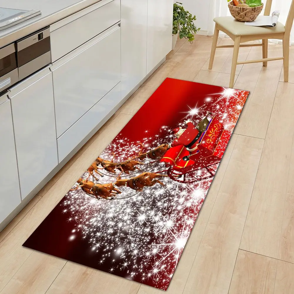 Christmas Floor Mat Cute Santa Snowflake Bell Area Rug Washable Carpet for Bathroom Bedroom Kitchen