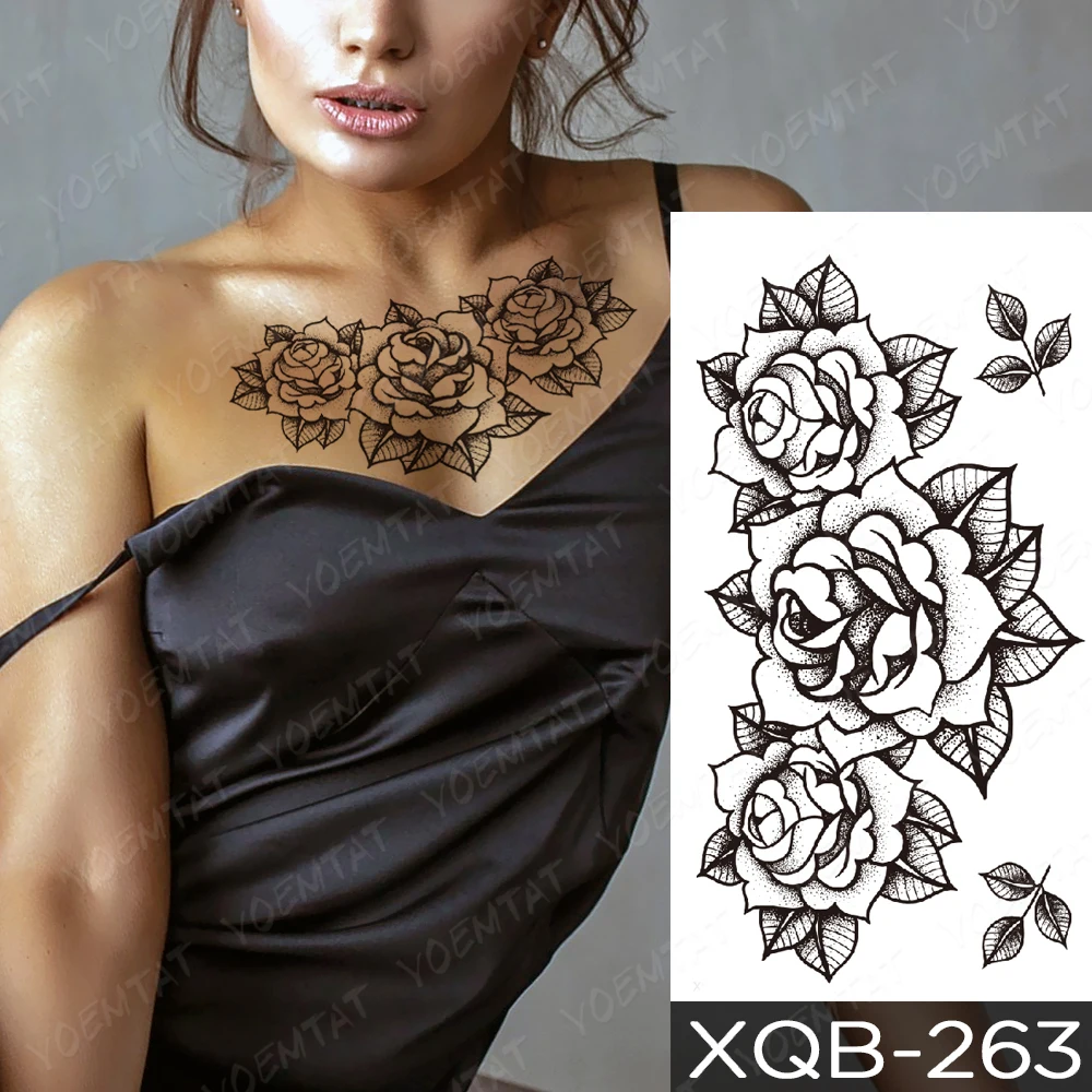 Wasserdicht Temporäre Sleeve tattoos Aufkleber Schwarz Jasmin Lilie Schmuck Geometrische Transfer tattoos Körper Kunst Gefälschte tatoo Mann Weibliche