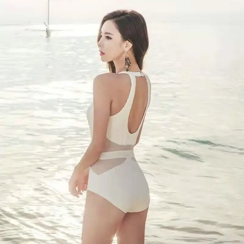 Costume da bagno intero donna estate costume da bagno intero Sexy copricapo piccolo busto Tummy Slim Bikini nuoto costume da bagno costume da bagno nero bianco