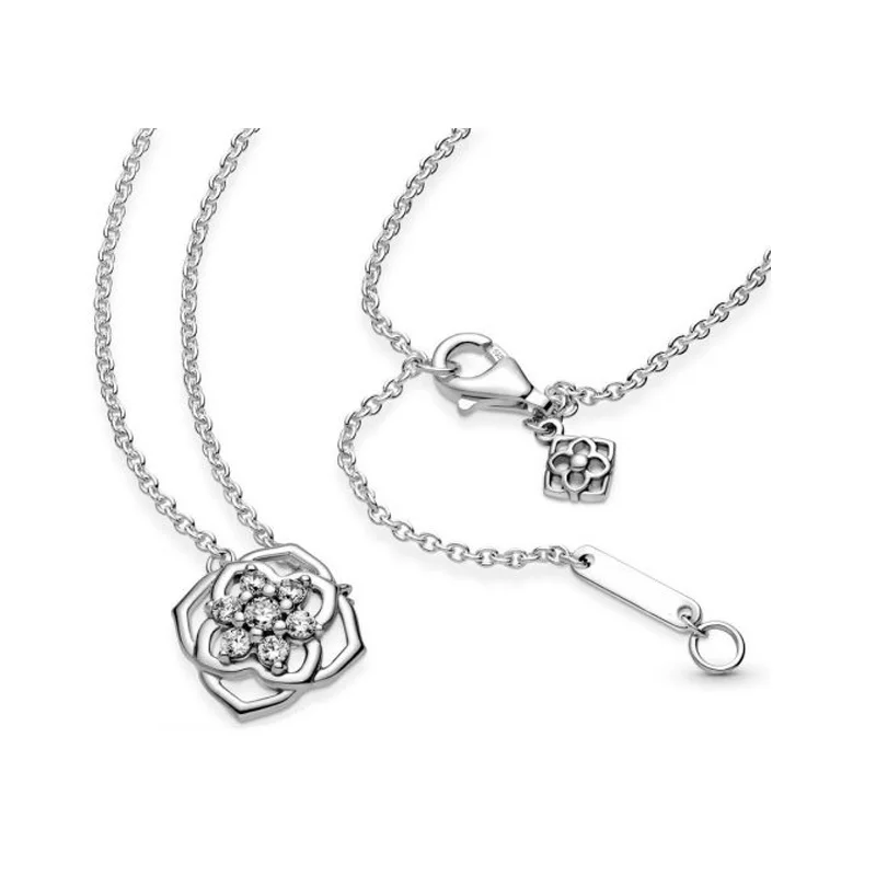 

2021 New Fit Original Pandora Pendants S925 Sterling Silver Mother Day Necklaces Pave Carnation Flower Necklace Women Jewelry