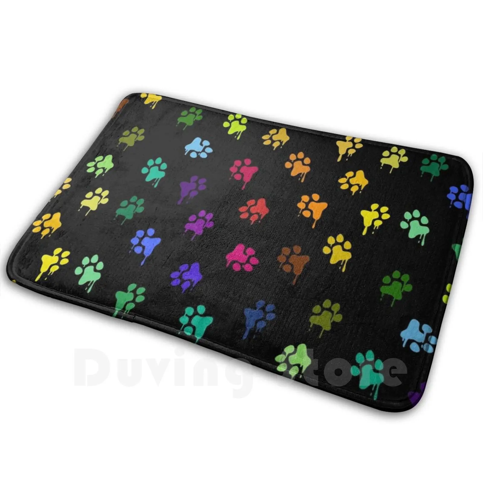 

Painted Paw Prints ( On Black ) Carpet Mat Rug Cushion Soft Paw Tracks Animal Artist Pattern Paws Dog Cat Rainbow