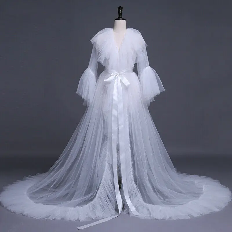 Women\'s Medieval Vintage Semitransparent Bridal Gowns Feather Wedding Robe Tulle Fantasy Furry Edge Fairy Outwear Costume Dress