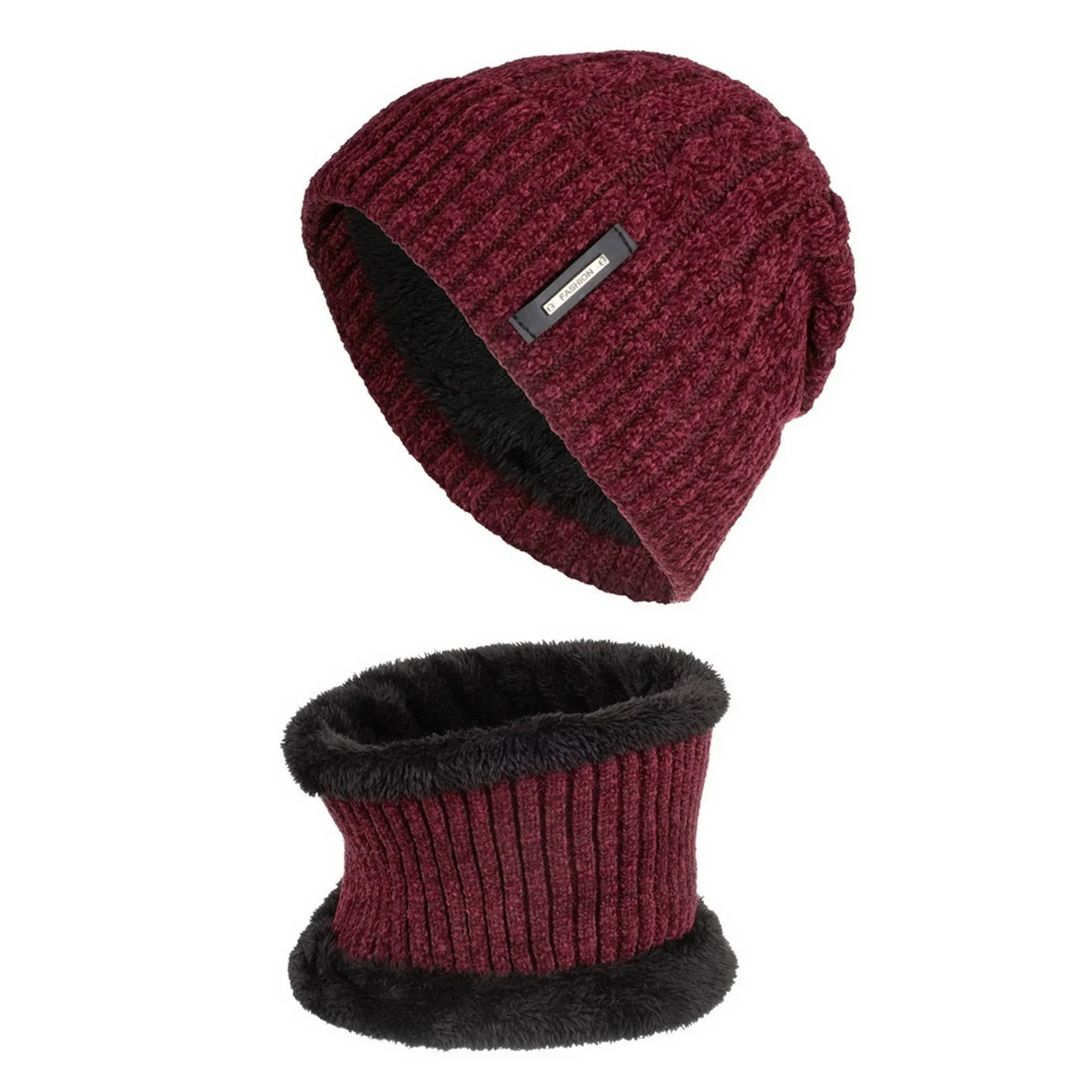 Fashion Women Men Winter Hat Scarf Set Unisex Weaving Bib Outdoor Velvet Warm Cute Solid Color Scarf Casual Fluff Caps