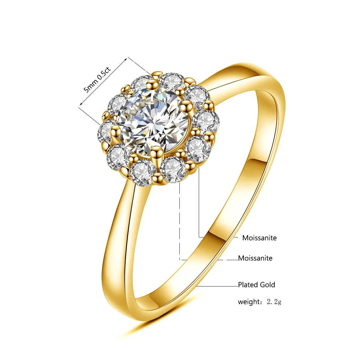 Zertifizierter Damen-Blütenring mit Moissanit-Diamant 0,5 Karat 5 mm, Verlobungs- und Eheringe aus reinem Silber, Damenschmuck als Geschenk für Mädchen – Detail 1