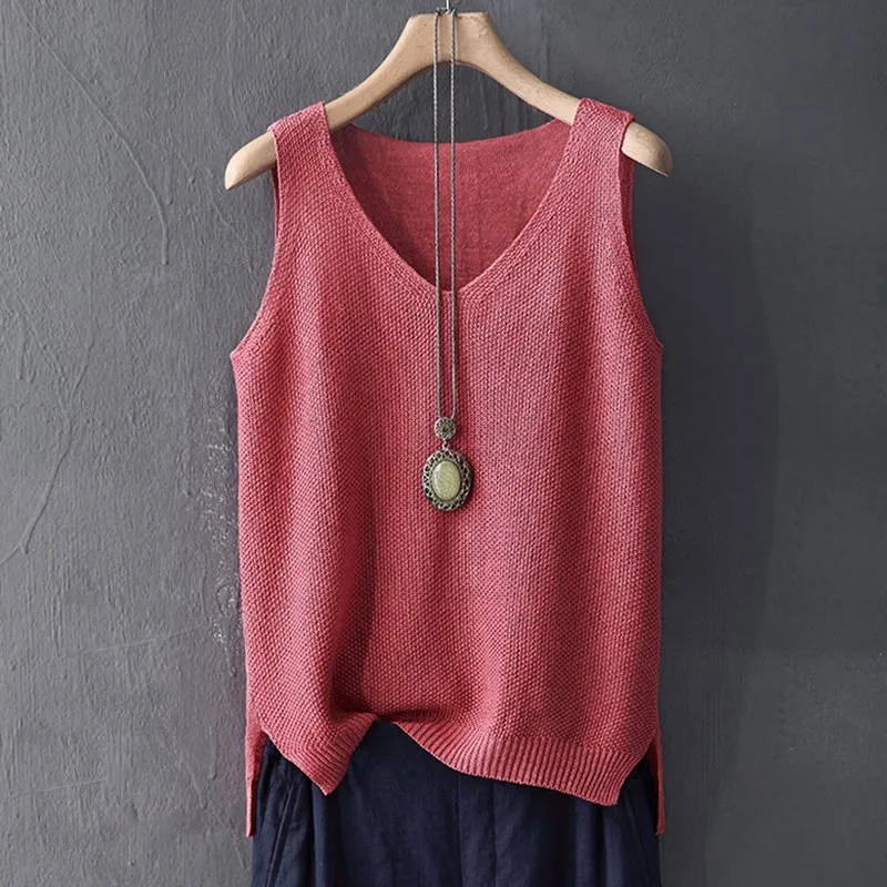 Fashion Woman Blouses 2024 V-neck Blouse Women Summer Sleeveless Knitted Blouse Shirt Women Tops Womens Tops And Blouses C855