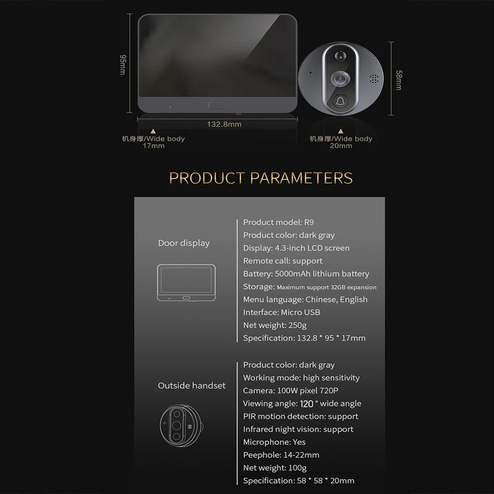 Imagem -06 - Tuya Inteligente Wifi Vídeo Campainha Peephole Campainha Ome Viewer Detecção de Movimento Pir Detecção de Monitor de Segurança Controle Remoto App