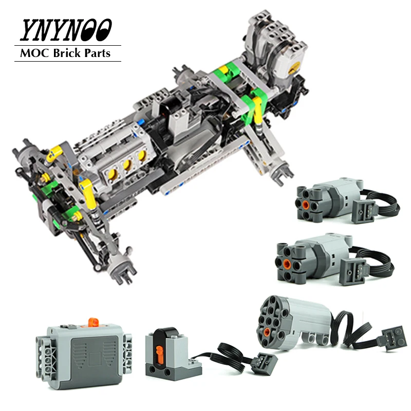 NEW MOC Steering chassis independent wheel suspension mini fake V8 engine Speed gearbox Compatib with High-tech for Off-Road