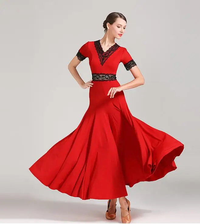 

Ballroom Dance Dresses American smooth dress Tango Waltz dress Women Ballroom Dance short sleeve green red black S9056