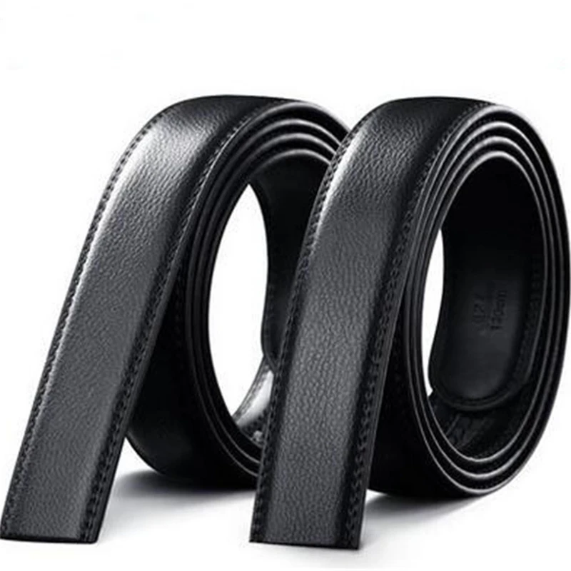 Luxury Men\'s Leather Automatic Ribbon Waist Strap Belt Without Buckle Black 3.5cm*110-120cm Hot Sale