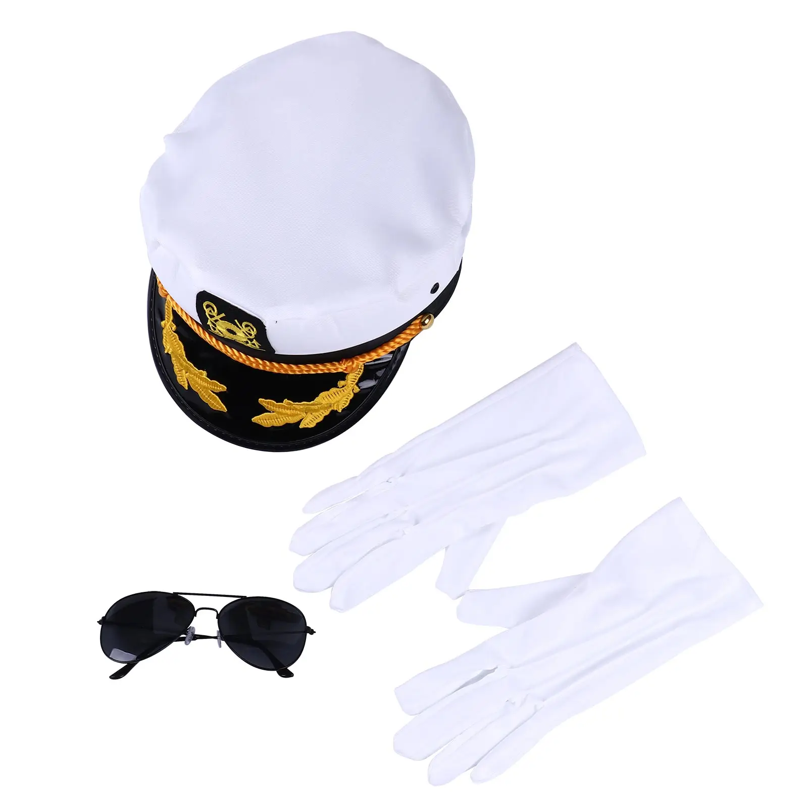 

Yacht Captain Captain Hat Skipper Sailor Cap Aviator Sunglasses Flag Raising White Gloves Set Navy Cosplay Costume Accessories