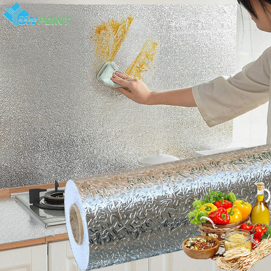 Self-Adhesive Oil-Proof Kitchen Wall Sticker Fire Resistant High Temperature Film Stove Top Cabinet Tinfoil Waterproof Wallpaper