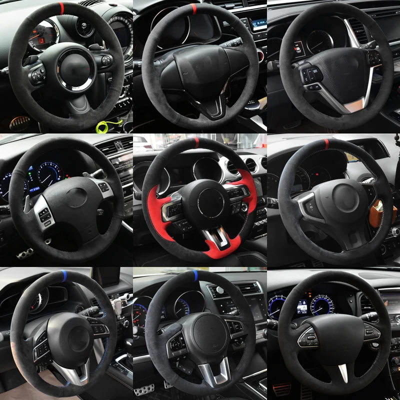 Black Alcantara Hand-stitched Car Steering Wheel Cover for Alfa Romeo Giulia 2017 Stelvio 2017