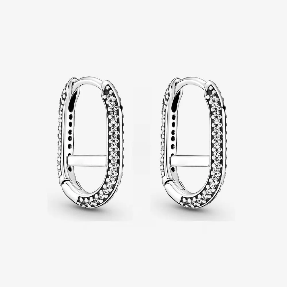 925 Sterling Silver ME Pavé Link Hoop Earrings with Clear Cz Only Fits Pandora Me Type Jewelry Charm For Women