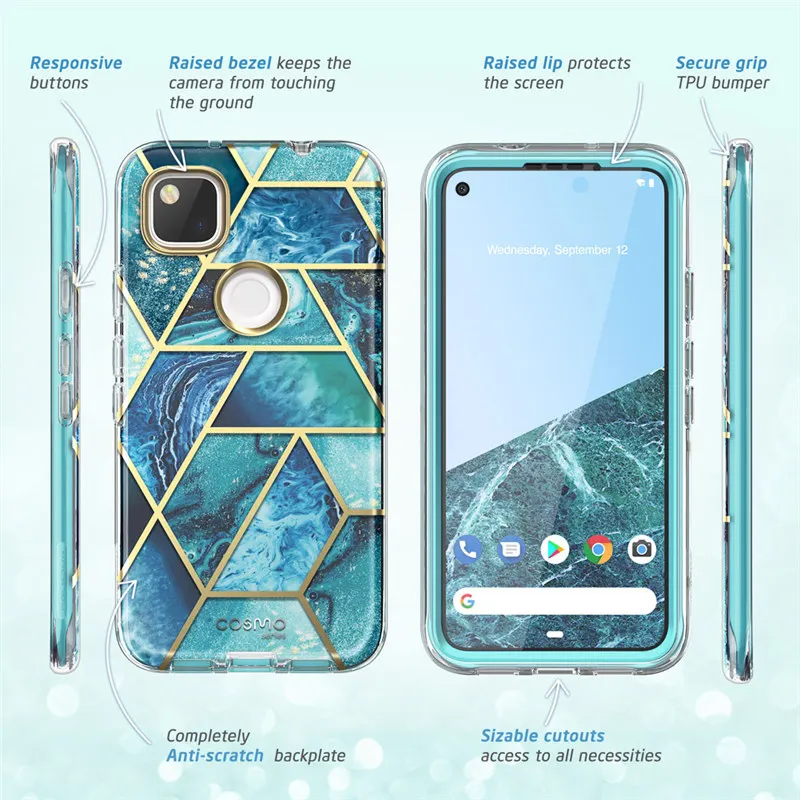 Zdjęcie 6: I-BLASON do obudowy Google Pixel 4A (wydanie 2020) Cosmo marmurowy błyszczący pokrowiec na cały korpus z wbudowanym ochraniaczem ekranu