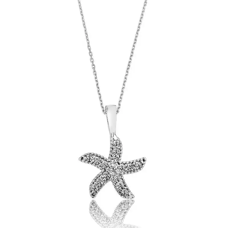 Silver Sea Star Lady 'S Necklace 925 Sterling Women Fine Jewelry Wedding Party Birthday Gift - Box - for Stone - Pendant - Chain Choker - Female - Ladies - Fashion