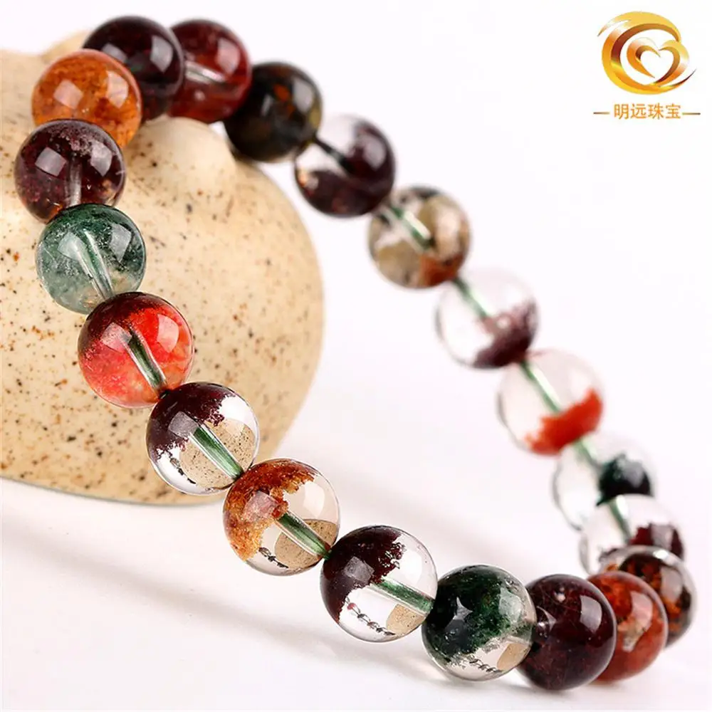 

Natural Colorful Ghost Phantom Quartz Bracelet For Women Man Healing Luck Gift Clear Crystal Beads Jewelry Strands AAAAA 7-12mm