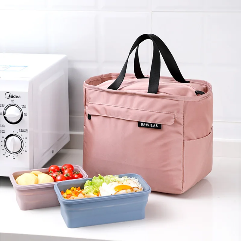 Saco de almoço térmico com zíper para mulheres e crianças, Sacolas térmicas isoladas, Recipiente portátil para armazenamento de alimentos, Saco de