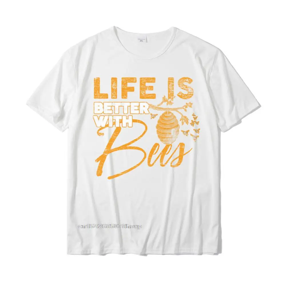 Life Is Better With Bees Bee Tshirts Homme T Shirt Popular Party Cotton Mens Top T-Shirts Printed