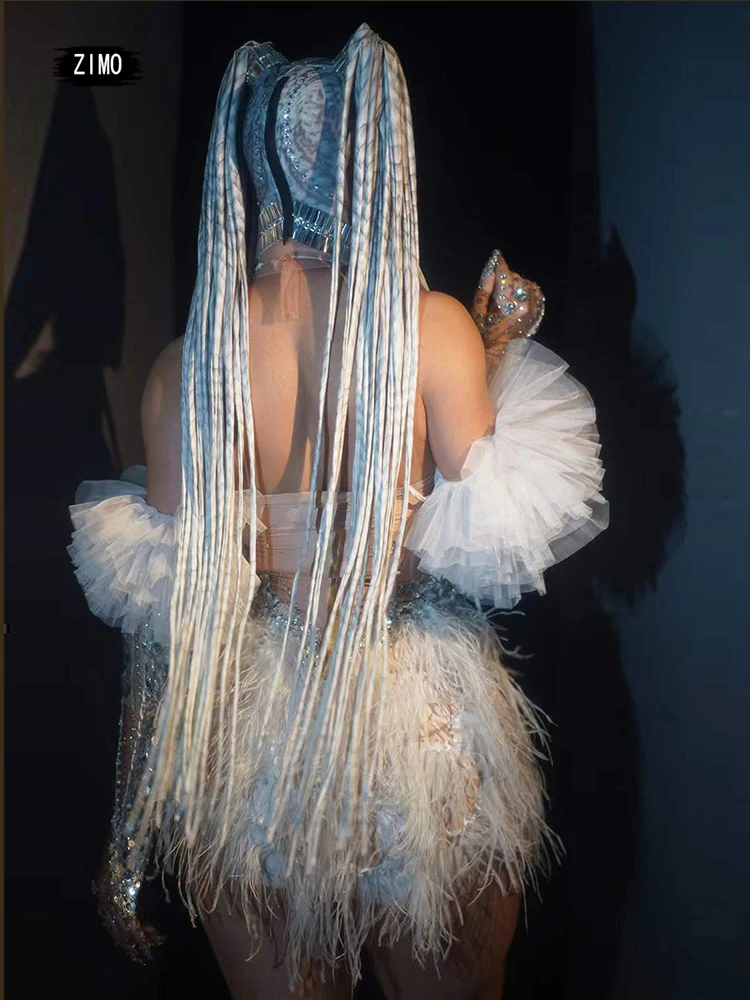 new arrival sequin dress feather sexy Women Birthday party club Celebrate See Through Stage Dance DJ festival outfit drag queen