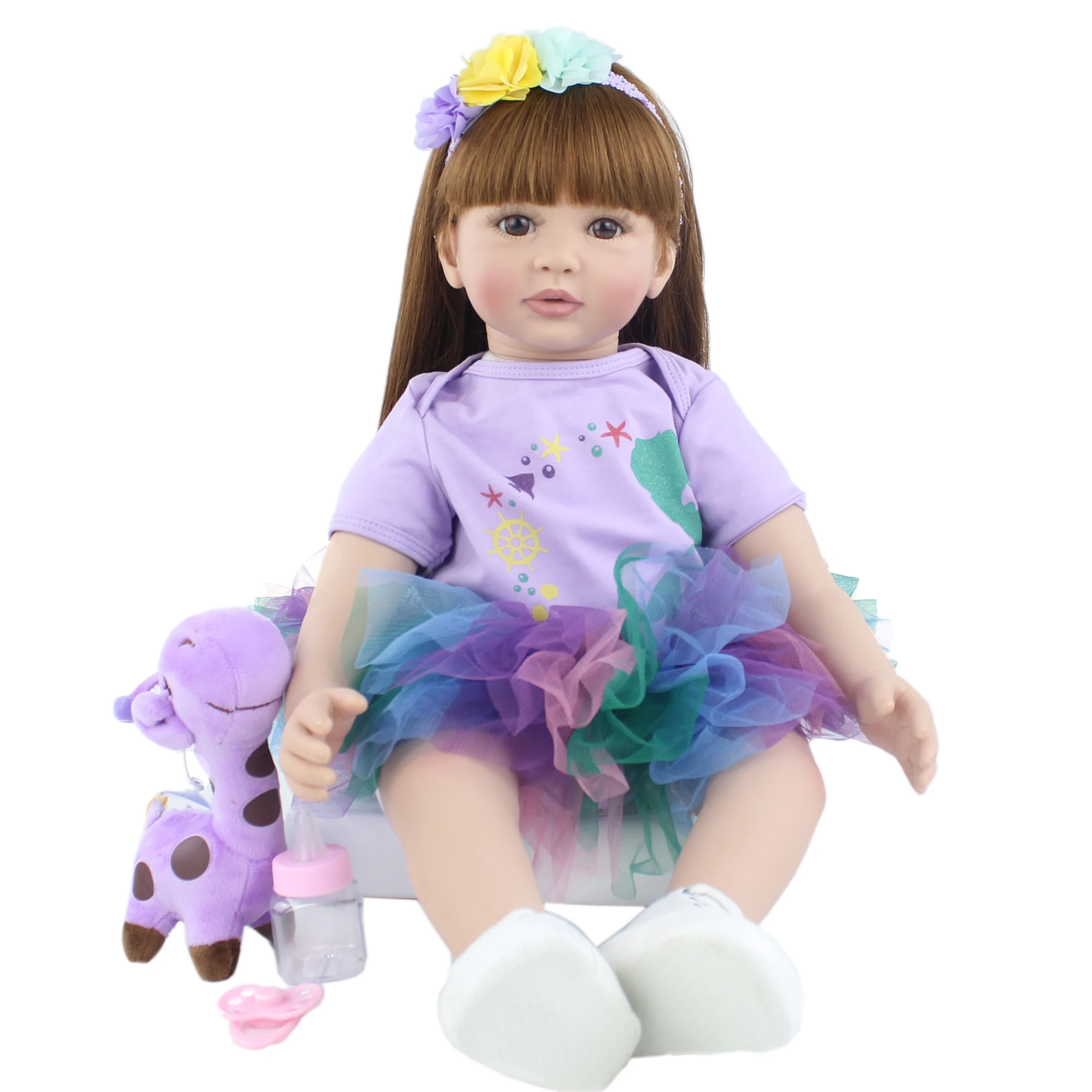 BZDOLL 60cm Soft Cloth Body Silicone Reborn Toddler Doll Princess Girl 24inch Like an Real Baby Play House Toy