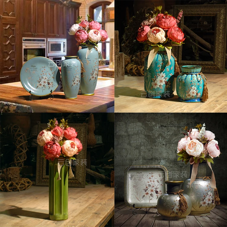 European style imitation peony false flower silk flower decorative bouquet living room flower arrangement indoor household