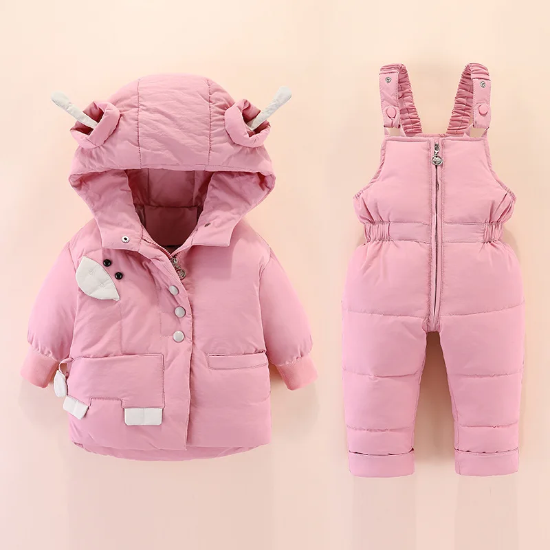 

2pcs Newborns Baby Boy Clothes Winter Duck Down Jacket Baby Girl Coat And Overall Pants Children Thicken Warm Kids Snowsuit