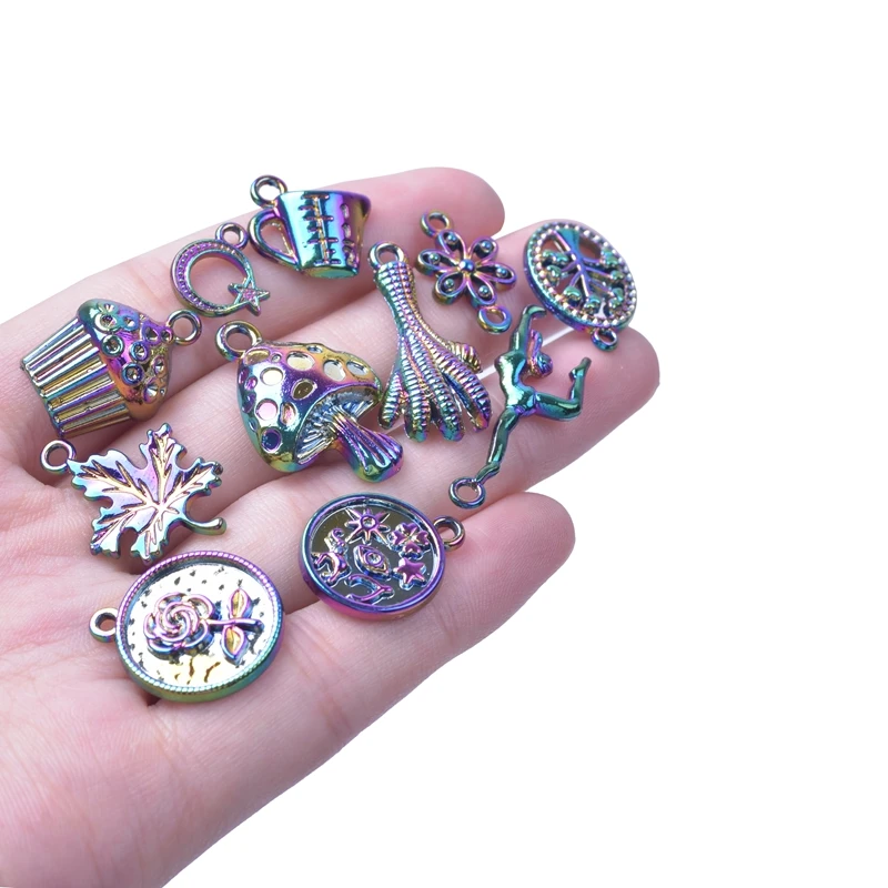 100 pcs/Lot Mix Rainbow Charm Pendant Animal Food Charms For Jewelry Making DIY Moon Sun Accessories Vintage Handmade Materials