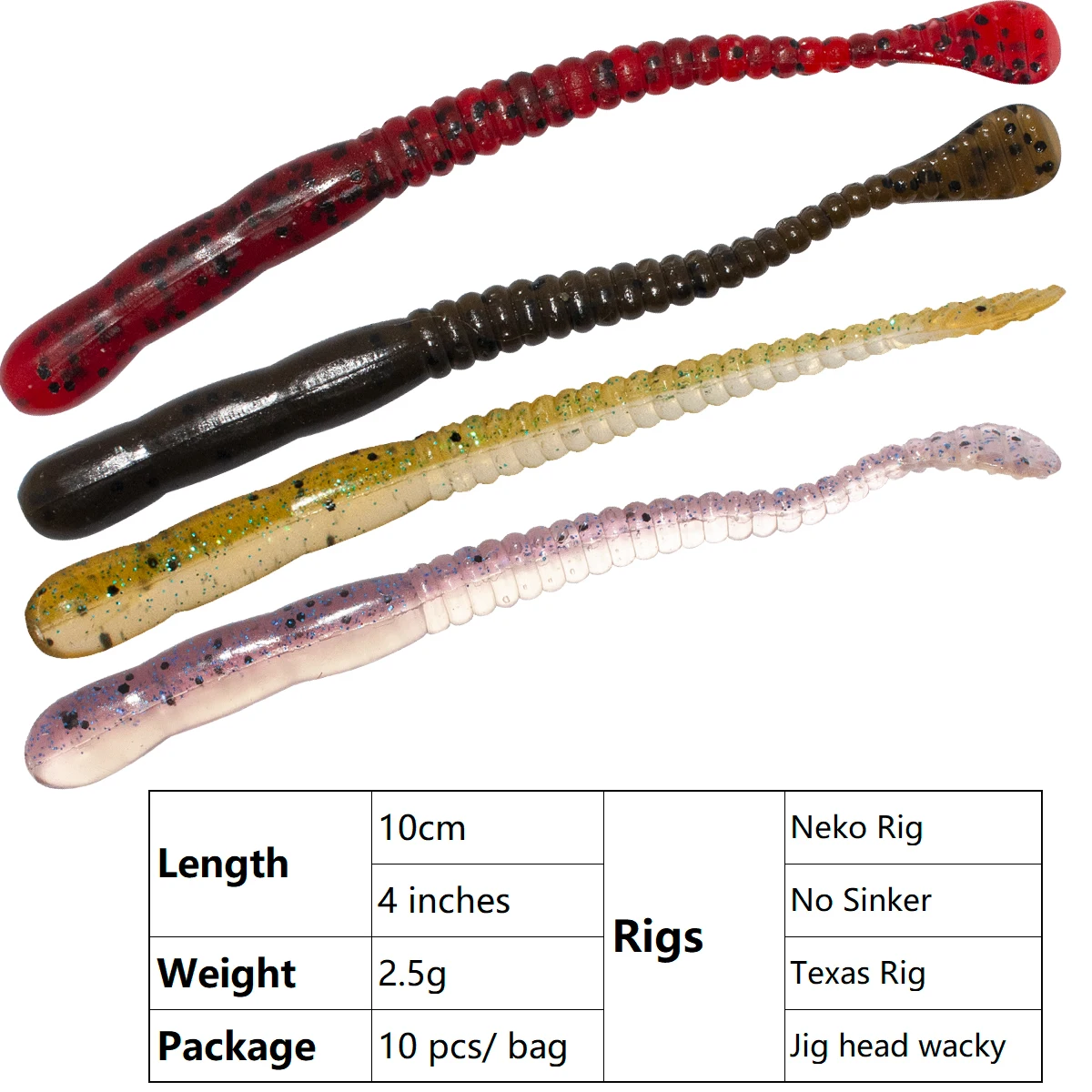 Meathead Baits Worms Slowing Sinking Baits Paddle Tail Pike Bass 10cm 2.5g 10pcs Carolina Rig Wacky