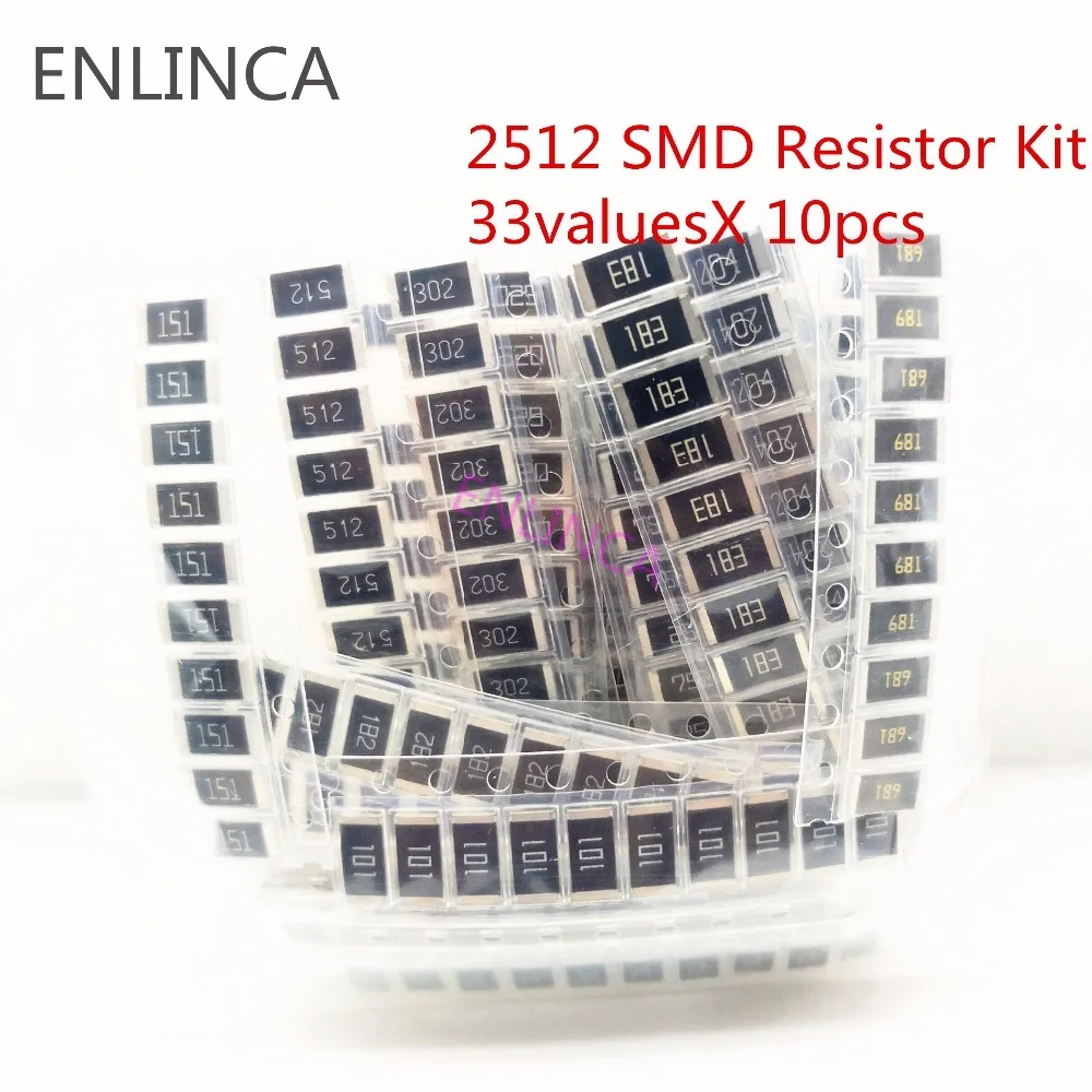 

330Pcs 2512 Alloy resistance SMD Resistor Kit Assorted Kit 1ohm-1M ohm 5% 33valuesX 10pcs=330pcs DIY Kit 1R 3.3R 5.1R 10R 47R