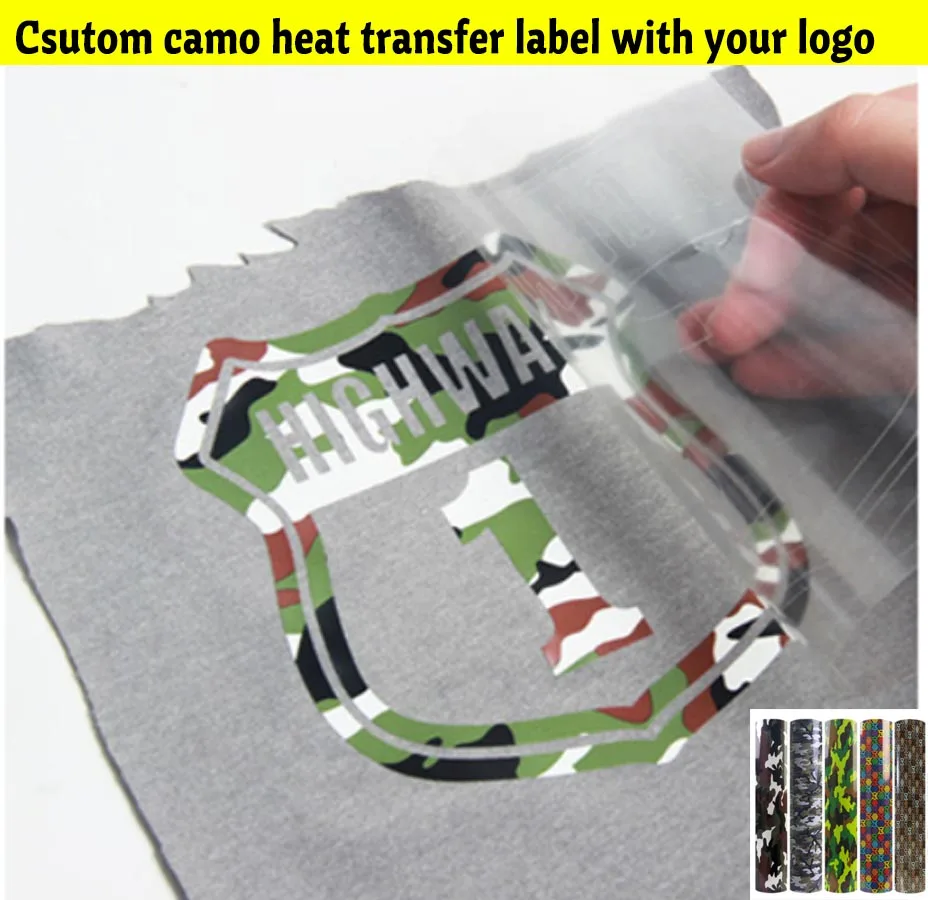 Custom Your LOGO Camouflage Transfer Material Heat Iron on Clothes DIY Bag Patches Shoes Washable Leopard Printing stickers