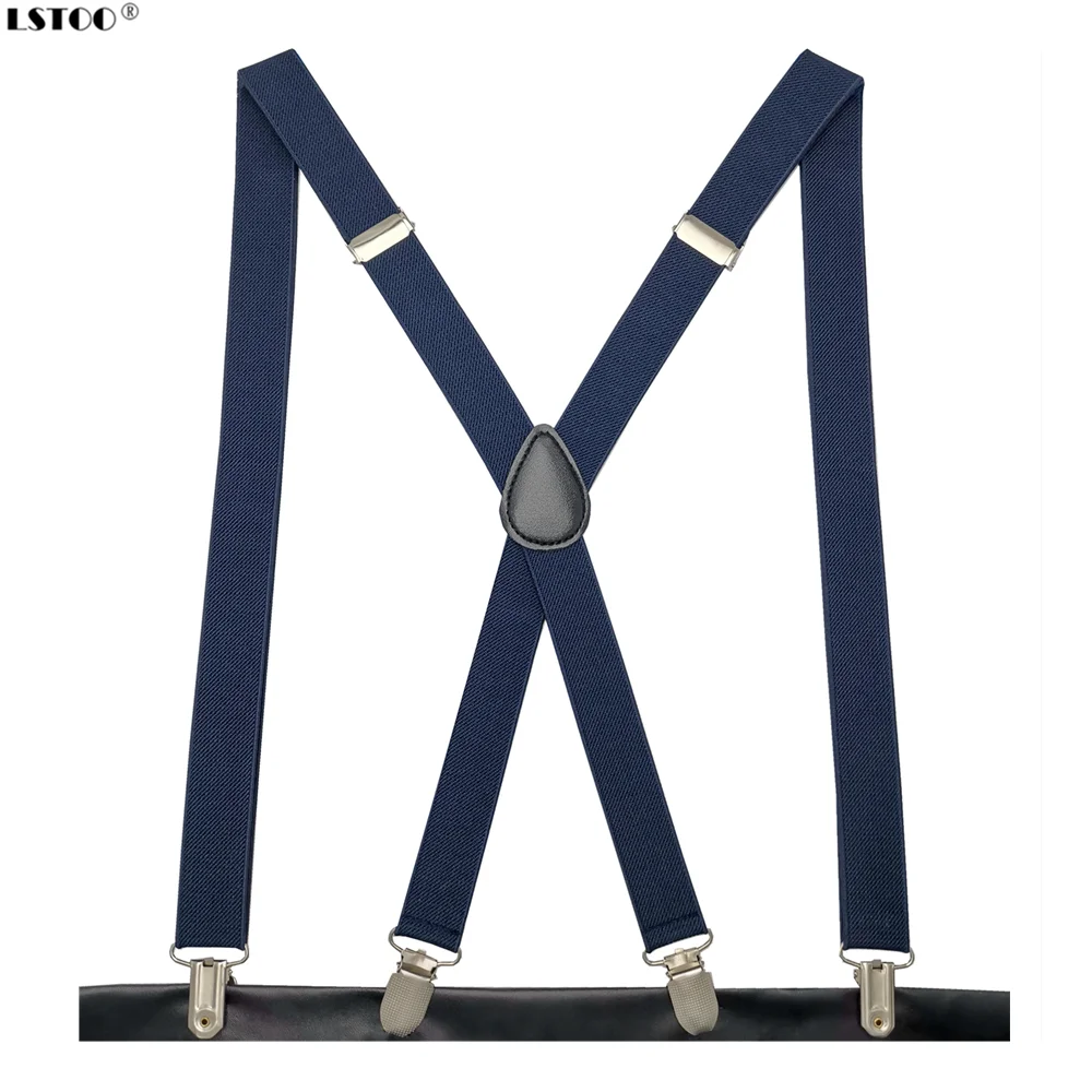 40 Colors Men Suspenders 2.5cm Wide Leather Cross 4 clips Women suspender High Elastic Adujustable Adult tirantas hombre Braces