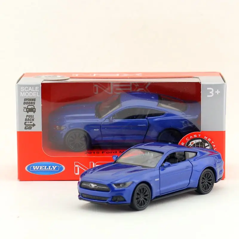 WELLY Toy Diecast Vehicle Model 1:36 Scale 2015 Ford Mustang GT Super Pull Back Car Educational Collection Gift Children