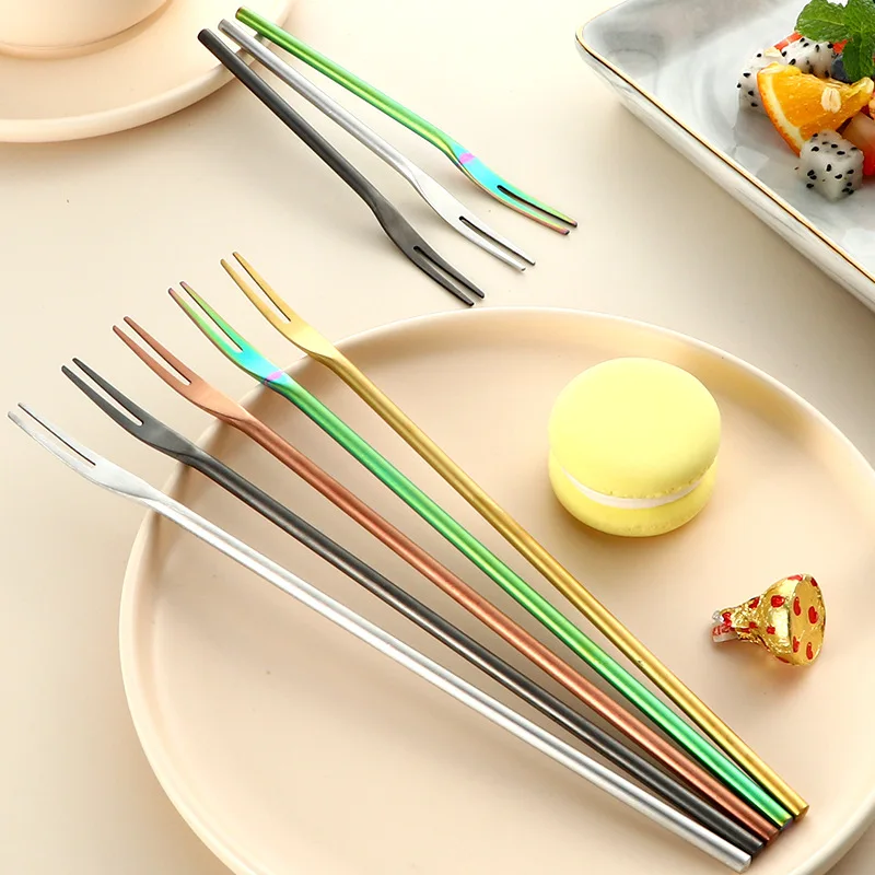 Stainless Steel Gold Fruit Fork For Dessert Cake Snack Forks Birthday Party West Tableware Short/Long Handle Kitchen Accessories