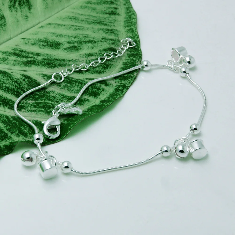 925 Sterling Silver Women's Anklet Summer Fashion Cute Cup Bell Foot Jewelry Intricate Design for Beach Barefoot Sandals