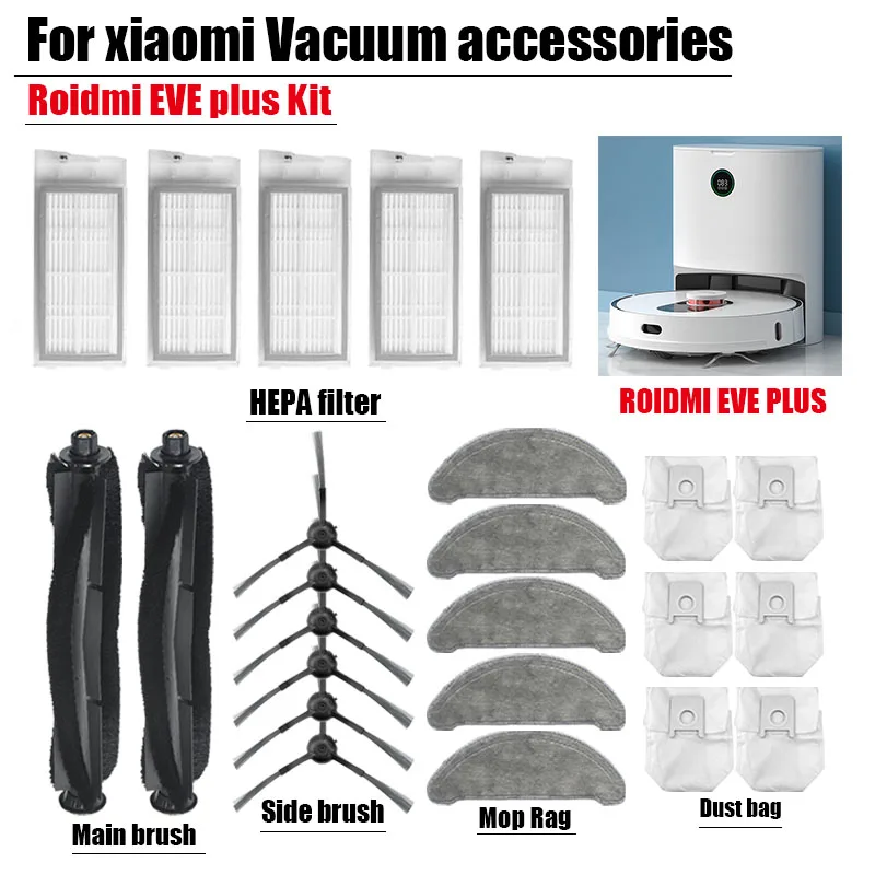 Original for Roidmi eve Plus accessories cleaning cloth dust bag HEPA Filter main brush replacement xiaomi vacuum cleaner parts