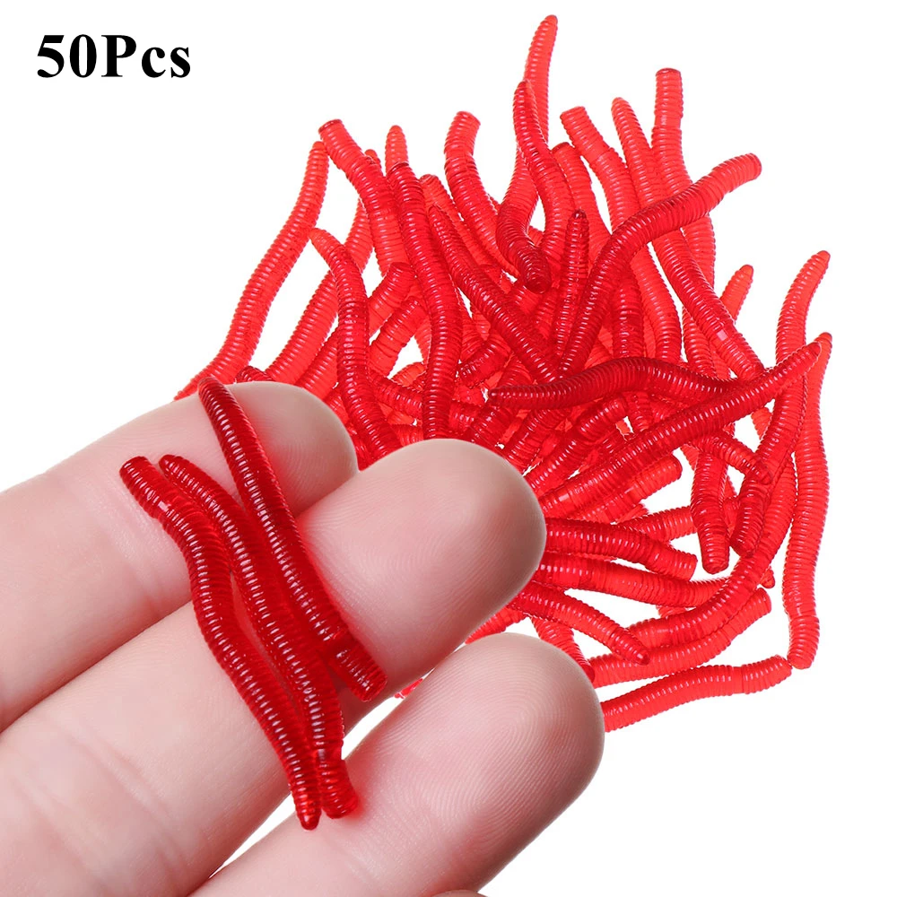 50Pcs 2cm/4cm Fishy Smell Worm Red Lifelike Fishing Bait Soft EarthWorm Bloodworm Bass Tackle Trout Dark Red Fishing Lure