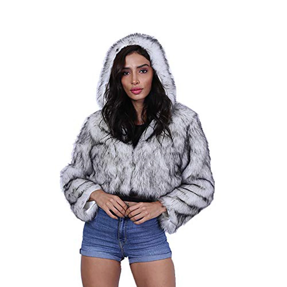 Women\'s LED Light Up Fluffy Shiny Black Cool Faux Fur Short Jacket Coat