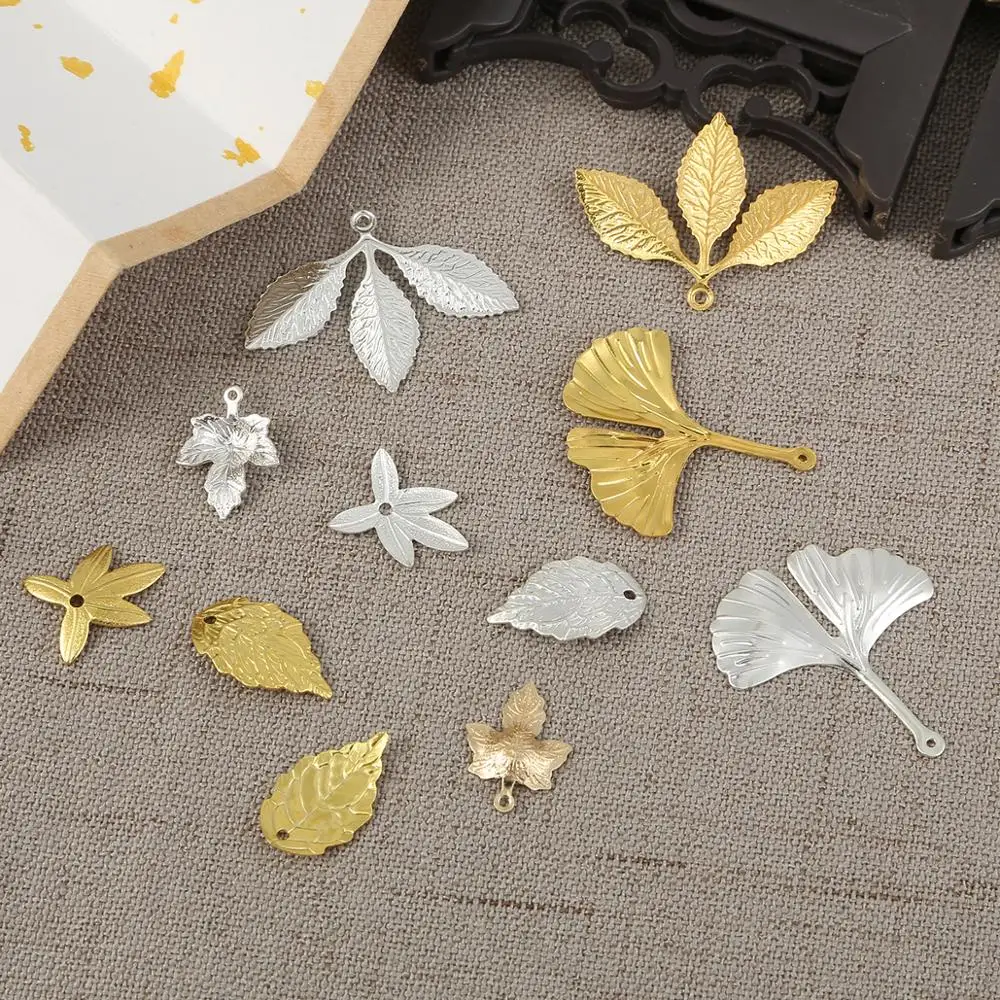 10-20pcs Brass Metal Gold Silver Color Leaf Pendant Connector For DIY Craft Earrings Necklace Jewelry Findings Making Accessorie