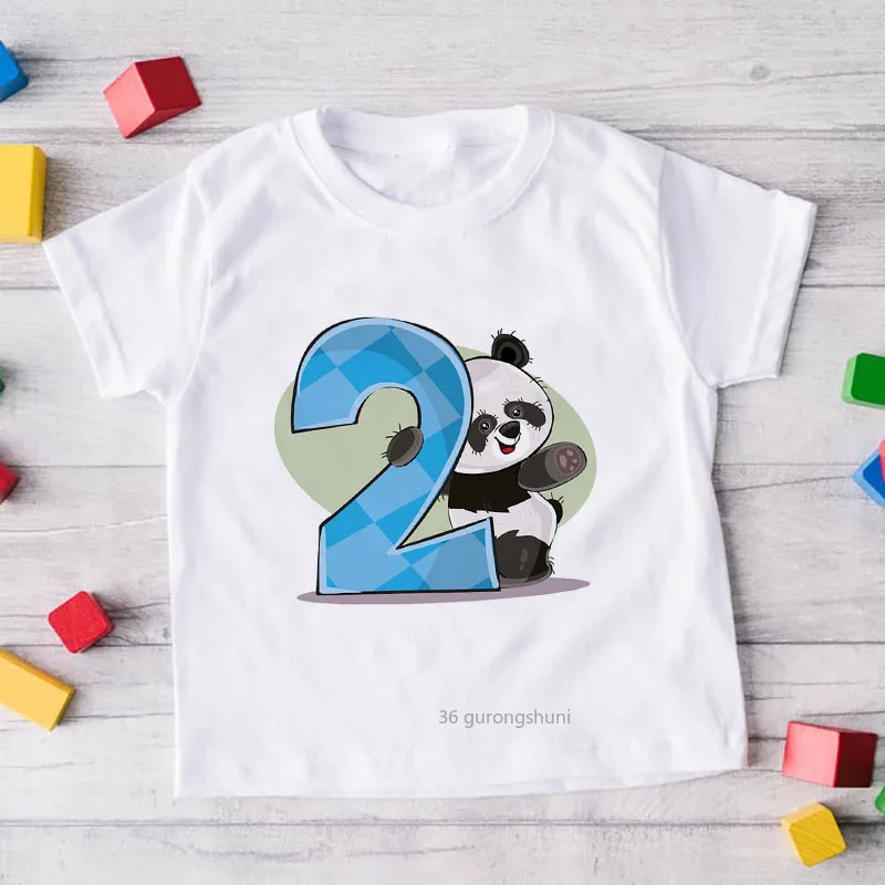 New Kawaii Panda Birthday Number 2~9 Animal Cartoon T-Shirt T-shirt Boys and Girls Birthday Gift Baby Clothes 2-9 Years Old