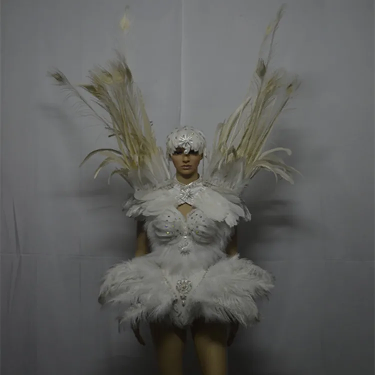 

New White feather costume sexy gogo performance costumes personality nightclub bar party girl singer clothes